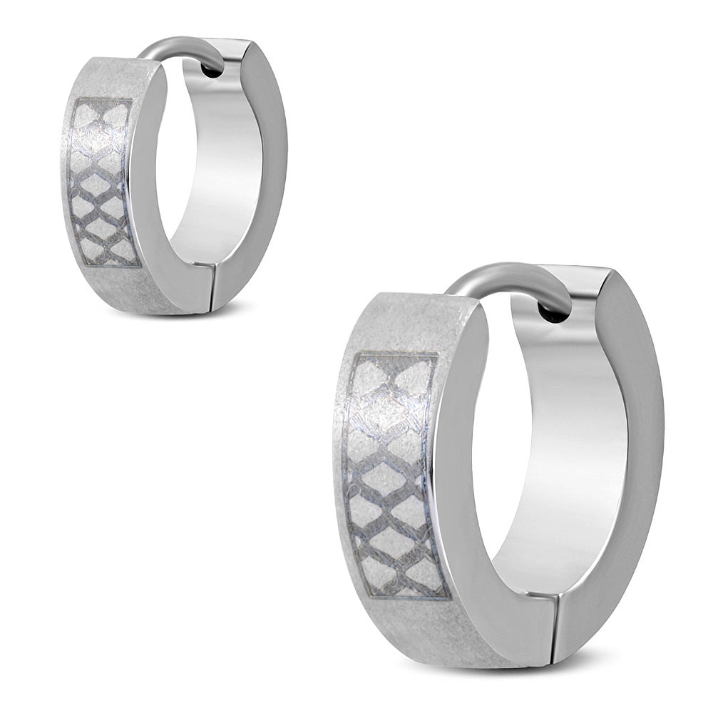 4mm | Stainless Steel 2-tone Laser Print Celtic Infinity Hoop Huggie Earrings (pair)