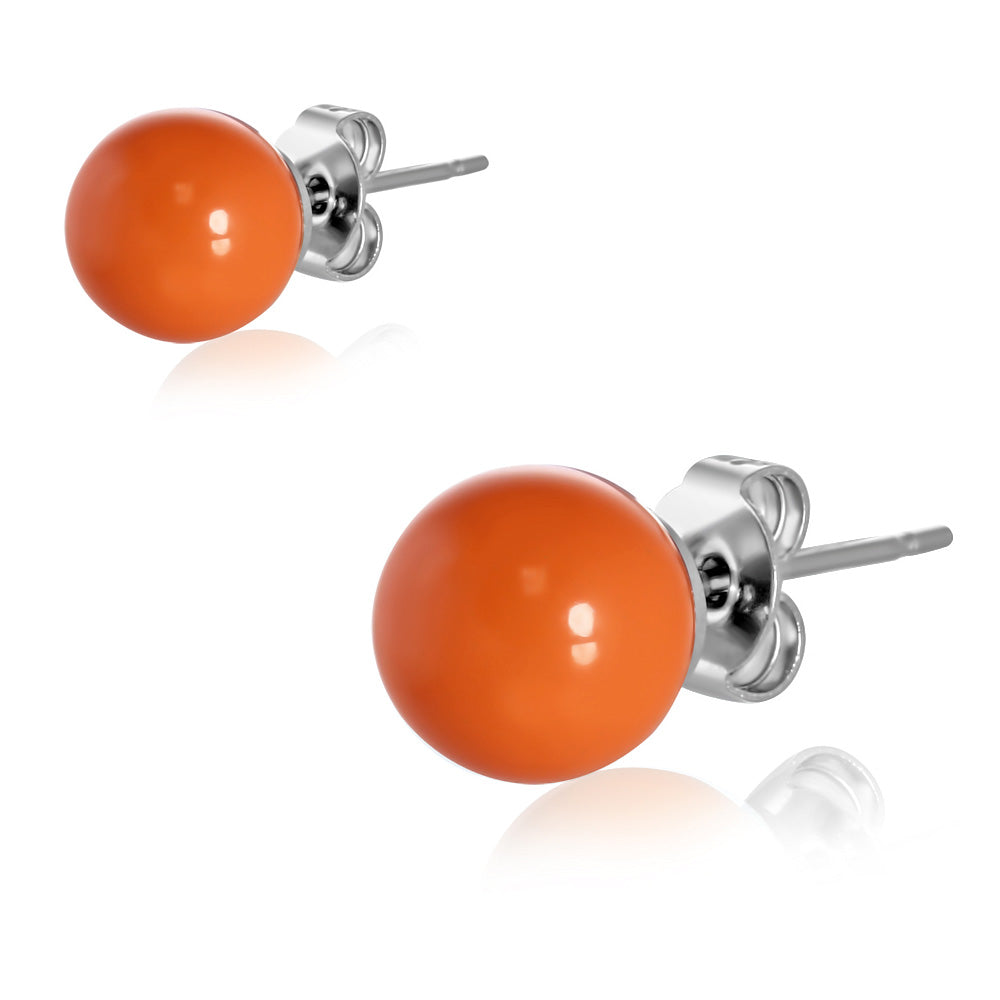 6mm | Stainless Steel Orange Resin Ball Stud Earrings (pair)