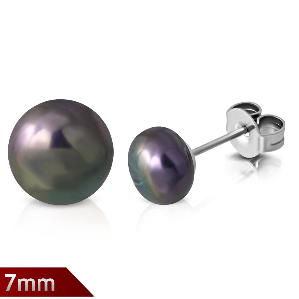 7mm | Stainless Steel Classic Pearl Bead Stud Earrings (pair)