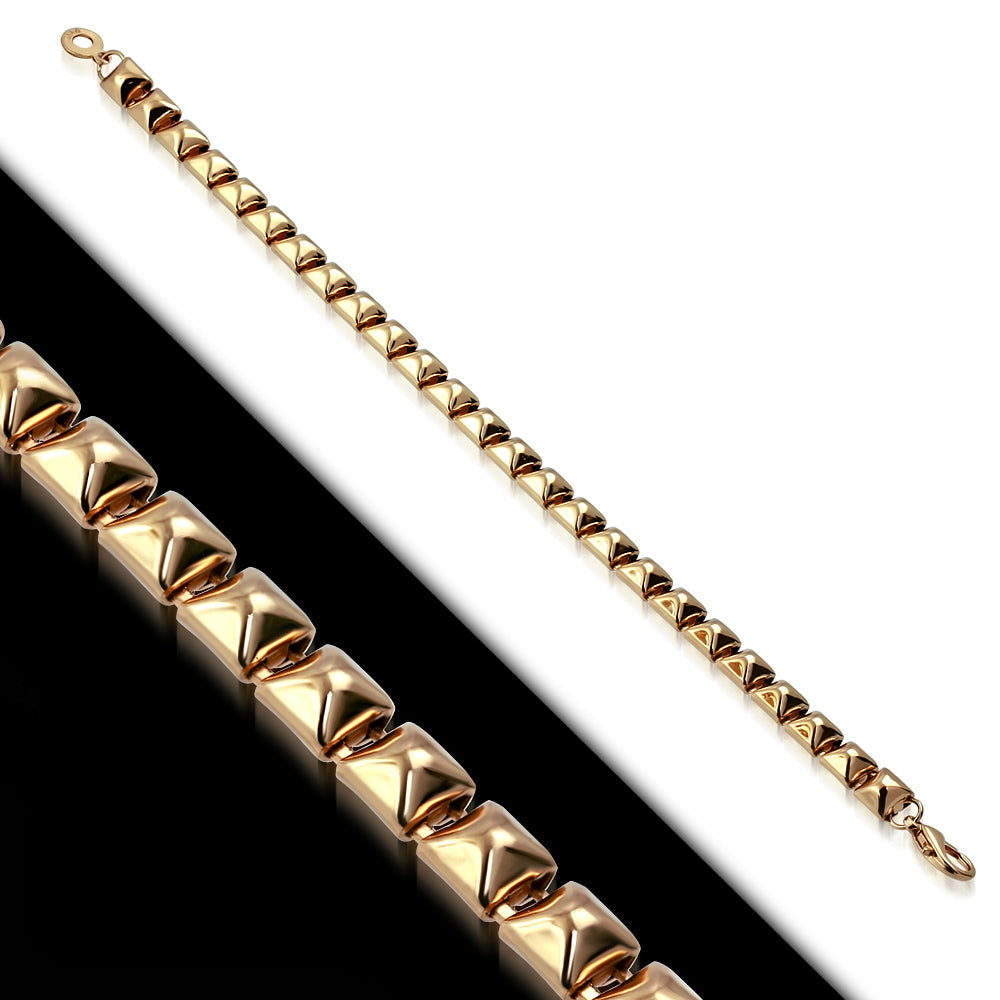 6mm | Fashion Alloy Rose/ Pink Gold Color Plated Pyramid Link Chain Bracelet