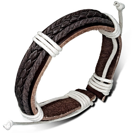 Fashion Multi Wrap Rope Braided Adjustable Brown Leather Bracelet