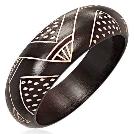 DIA62mm | Fashion Tribal Design Carved Half Round Wood Bangle