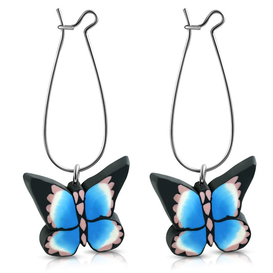 Fashion Alloy Fimo/ Polymer Clay Colorful Butterfly Long Drop Earrings (pair)