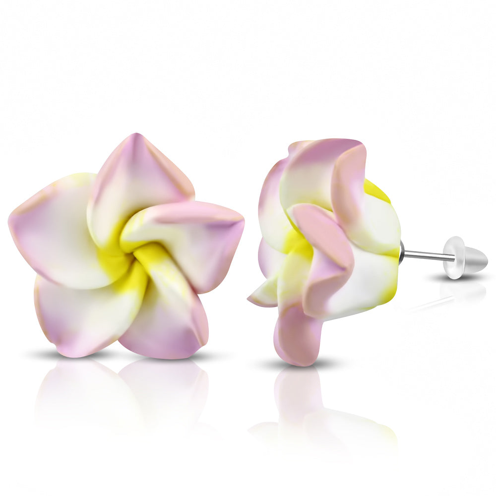 16mm | Fashion Fimo/ Polymer Clay Plumeria Flower Stud Earrings (pair)