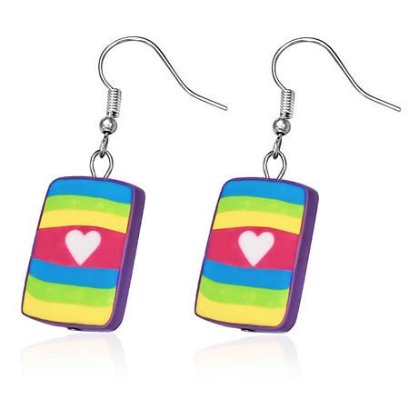 Fashion Fimo/ Polymer Clay Love Heart Colorful Square Long Drop Hook Earrings (pair)