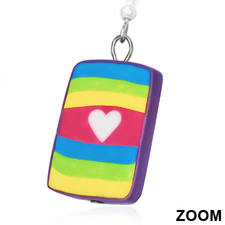 Fashion Fimo/ Polymer Clay Love Heart Colorful Square Long Drop Hook Earrings (pair)