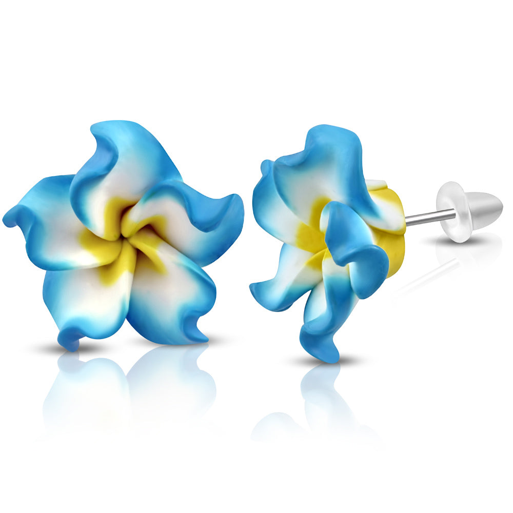 15mm | Fashion Fimo/ Polymer Clay Plumeria Flower Stud Earrings (pair)
