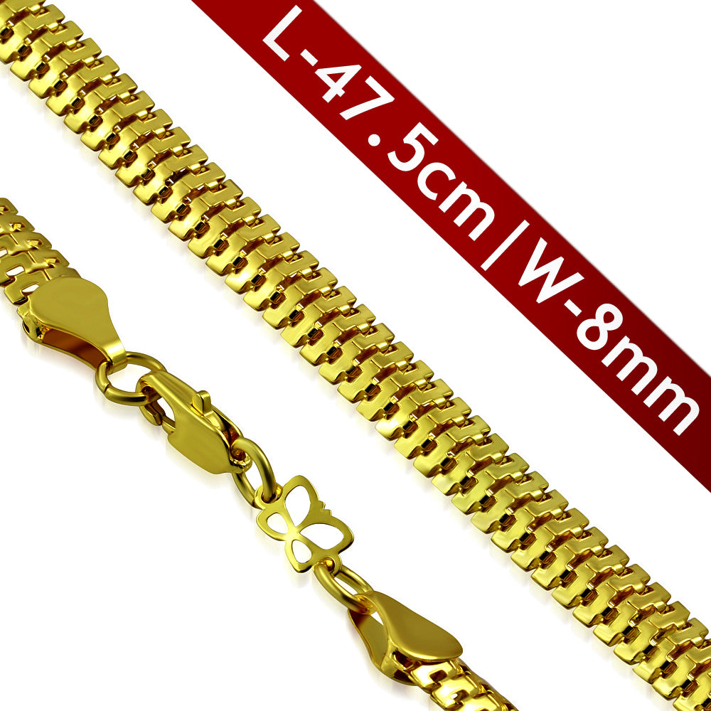 L47.5cm W8mm | Fashion Alloy Gold Color Plated Snake Bone Link Chain