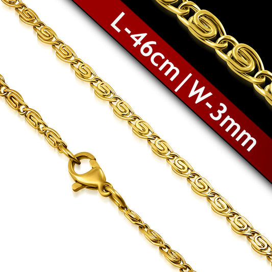L46cm W3mm | Fashion Alloy Gold Color Plated Greek Key Snail Link Chain