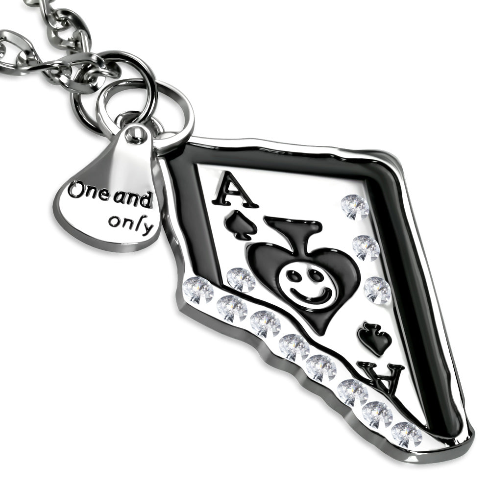 Fashion Alloy 2-Piece Playing Card Tag Teardrop Charm Chain Necklace w/ Clear CZ