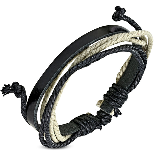 Fashion Multi-Strand Wrap Rope Adjustable Black Leather Bracelet