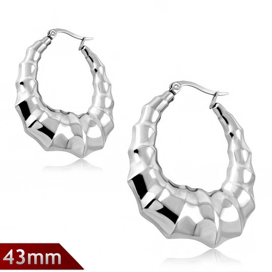 43mm | Stainless Steel Half-Moon Crescent Hoop Clip Back Earrings (pair)