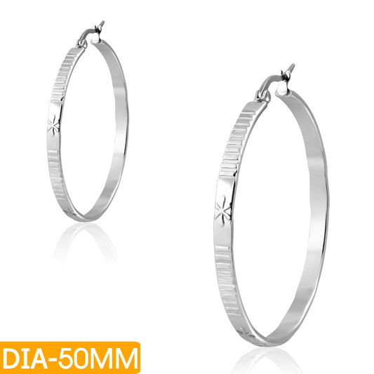 DIA-50MM | Stainless Steel Star Ribbed Hoop Clip Back Earrings (pair)