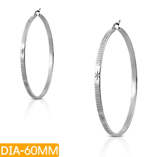 DIA-60MM | Stainless Steel Star Ribbed Hoop Clip Back Earrings (pair)