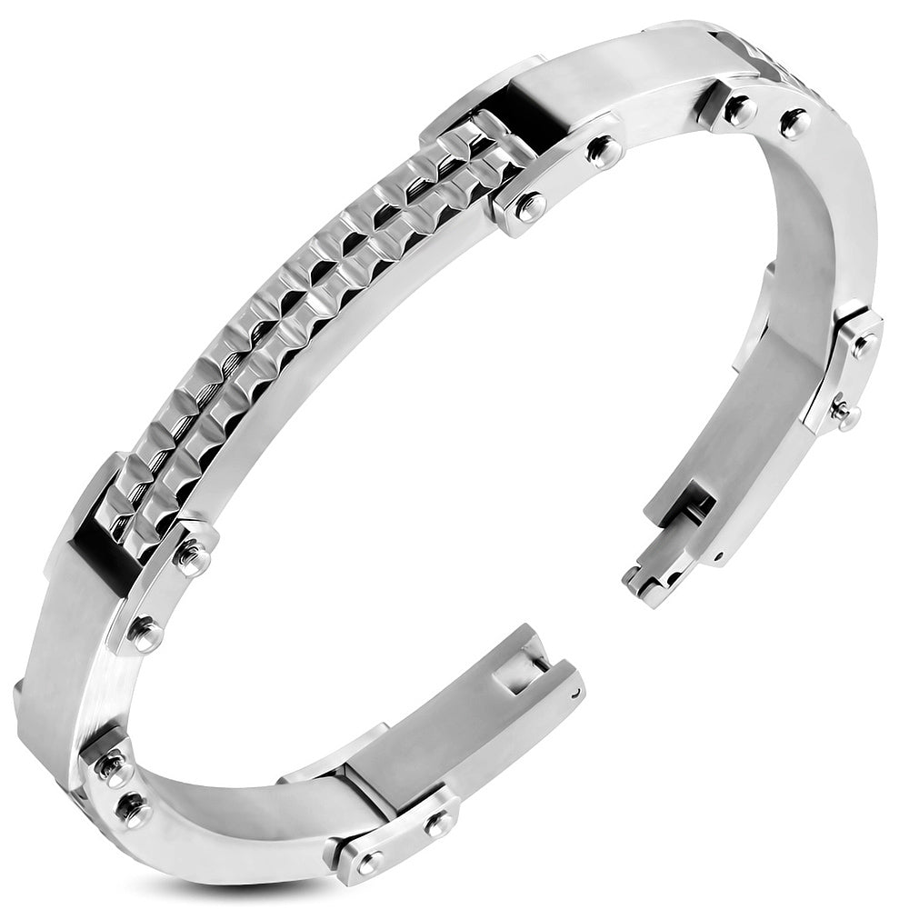 Stainless Steel Grid/ Checker Watch-Style Bracelet