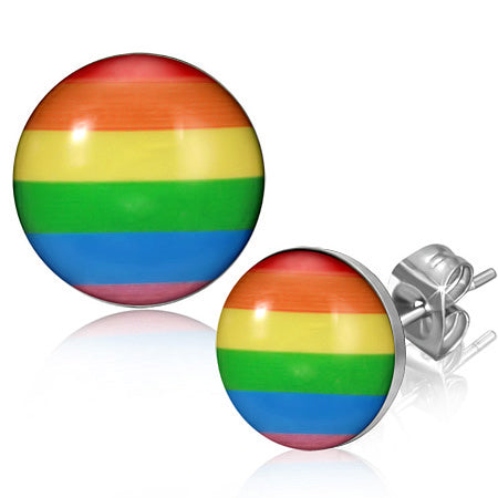 10mm | Stainless Steel Rainbow Circle Stud Earrings (pair)