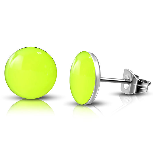 10mm | Stainless Steel Lemon Green Circle Stud Earrings (pair)