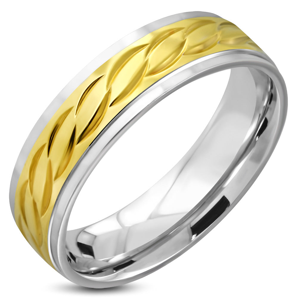 6mm | Stainless Steel 2-tone Celtic Twisted Comfort Fit Half-Round Band Ring