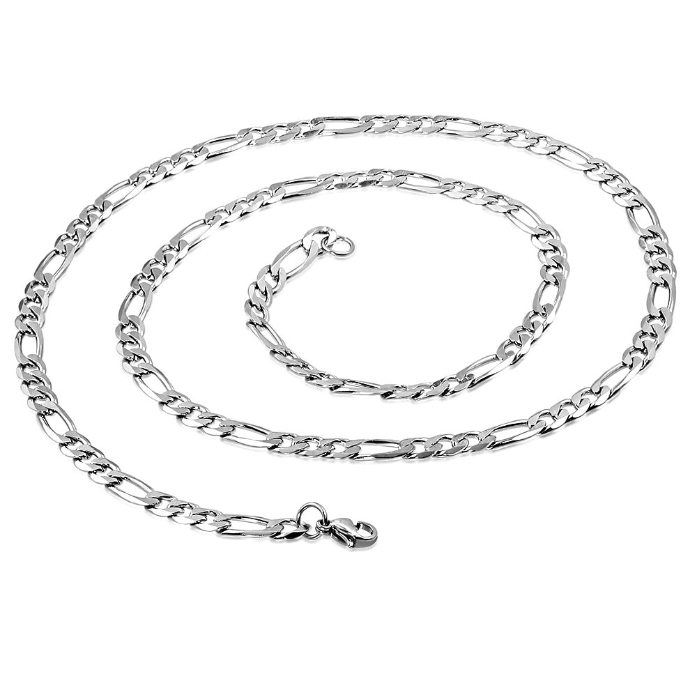 L55cm W4mm | Stainless Steel Lobster Claw Clasp Flat Figaro Link Chain