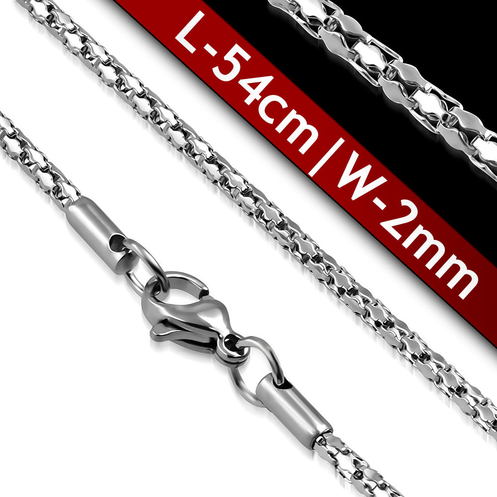 L-54cm W-2mm | Stainless Steel Lobster Claw Clasp Closure Mirrored Mesh-Link Chain
