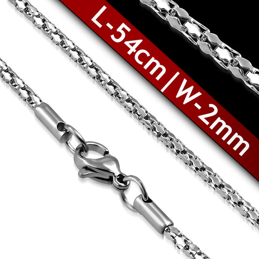 L-54cm W-2mm | Stainless Steel Lobster Claw Clasp Closure Mirrored Mesh-Link Chain