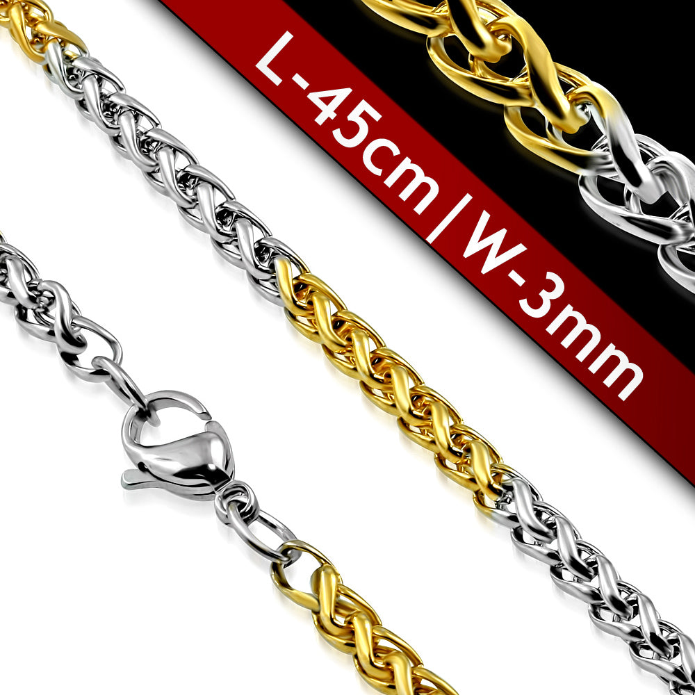 L-45cm W-3mm | Stainless Steel Lobster Claw Clasp 2-tone Infinity Rope Link Chain
