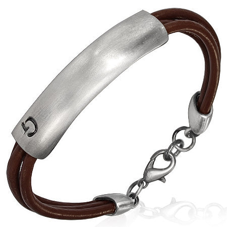 Fashion Brown PVC Leather & Copper G Alphabet Engravable Watch-Style Bracelet