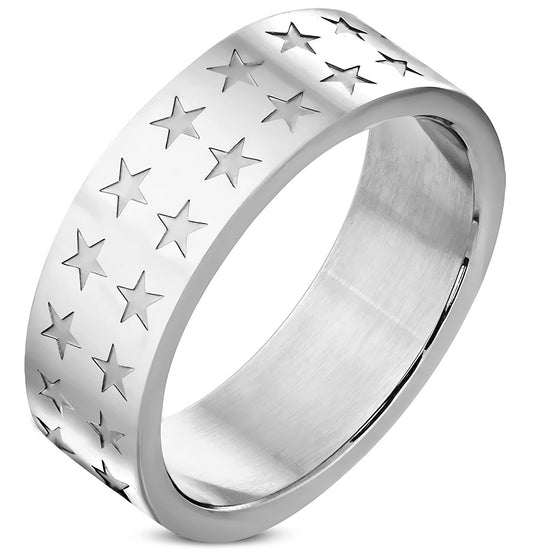 8mm | Stainless Steel Pentagram Star Wedding Flat Band Ring