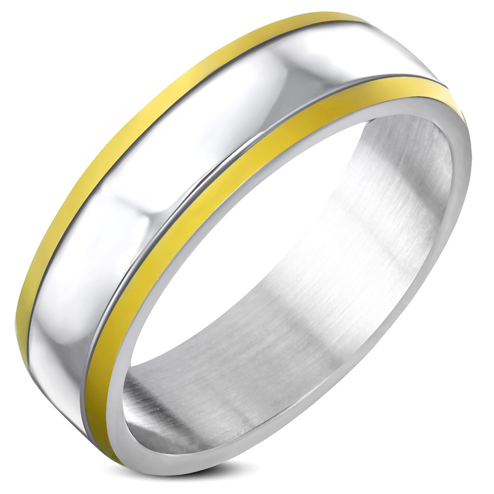 7mm | Stainless Steel 2-­tone Engravable Step Edge Flat Band  Ring ­
