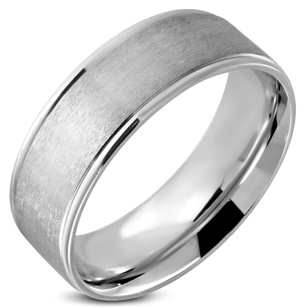 8mm | Stainless Steel Matte Finished Engravable Comfort Fit Wedding Flat Band Ring