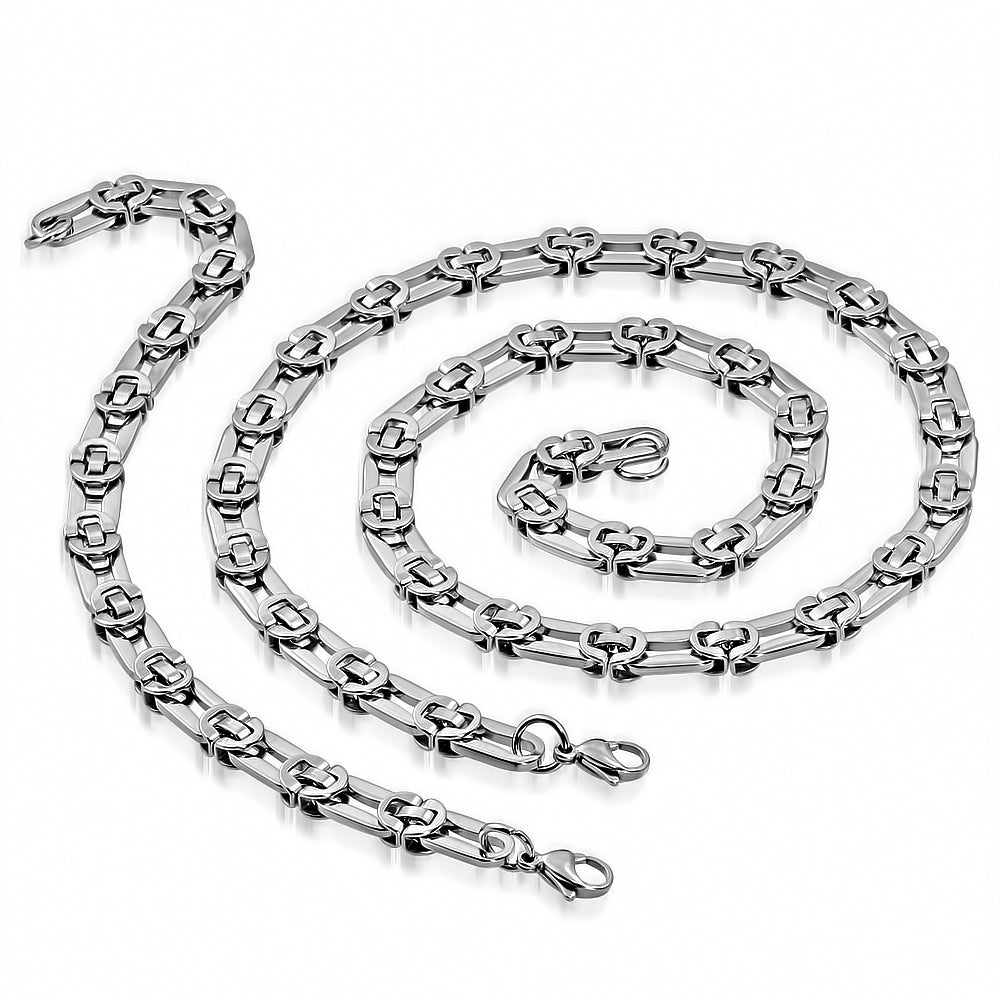 L58cm W9mm | Stainless Steel Lobster Claw Clasp Flat Oval Link Chain & Bracelet (SET)