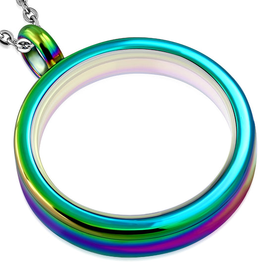 32mm | Anodized Stainless Steel Inner Glass Circle Locket Pendant