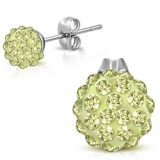 8mm | Stainless Steel Argil Disco Ball Shamballa Stud Earrings w/ Jonquil CZ (pair)