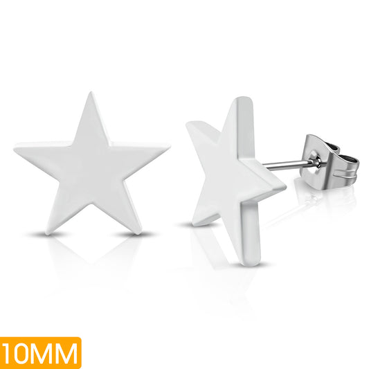 10mm | White Painted Stainless Steel Shining Star Stud Earrings (pair)